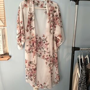 Adora Chiffon Floral Print Three Fourths Sleeve Kimono